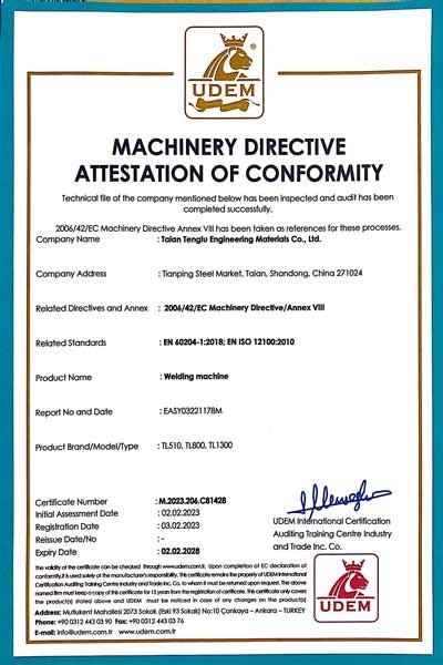 MACHINERY DIRECTIVE ATTESTATION OF CONFORMITY